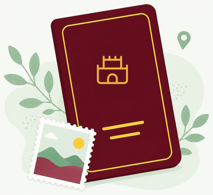 The burgundy English Heritage passport book